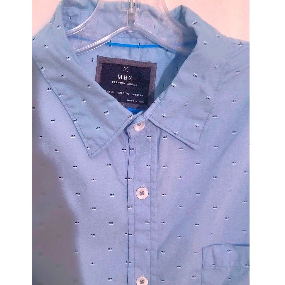 MBX Blue Geometric Print Long Sleeve Button Up Shirt Men's XL LIVE THE GOOD LIFE